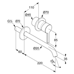 Смеситель для раковины Kludi NOVA FONTE Pura настенный, однорычажный, внешняя часть, излив 230 мм, черный матовый (202453915)