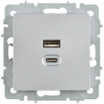 BRITE Розетка USB A+C 45Вт высокоскоростная зарядка РЮ11-2-БрА алюминий IEK