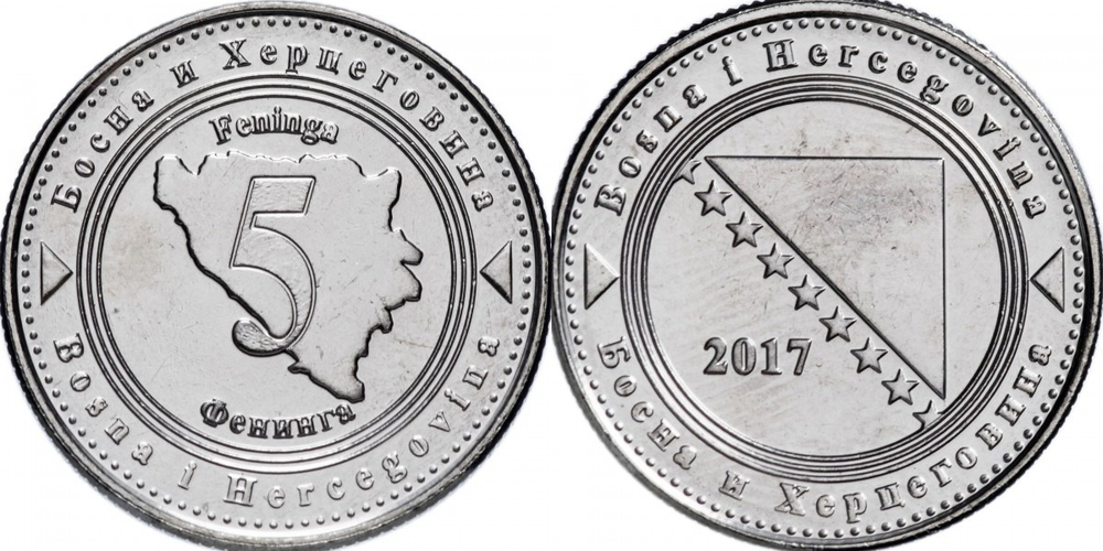 Босния и Герцеговина 5 фенингов, 2005-2021 Герб UNC