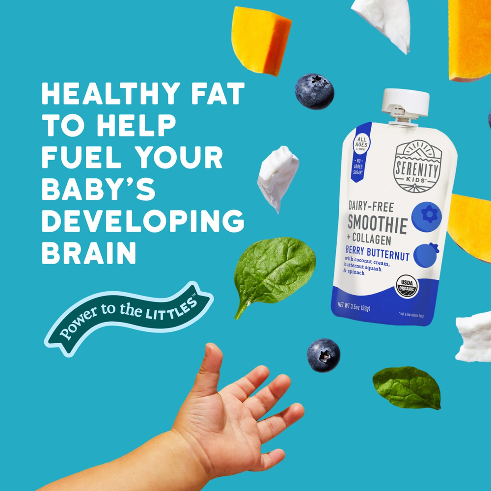 Serenity Kids, безмолочный смузи с коллагеном, со вкусом ягод и орехов, для детей от 6 месяцев, 99 г (3,5 унции)