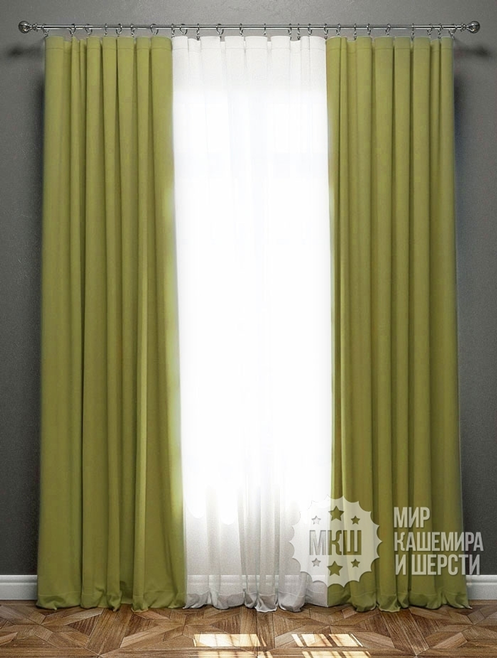 Готовые шторы блэкаут для спальни: САНСЕТ (арт. BL01-153-10)  - 300х270, (170х270)х2 см.  - (Возможна высота 250 см.) - зеленые