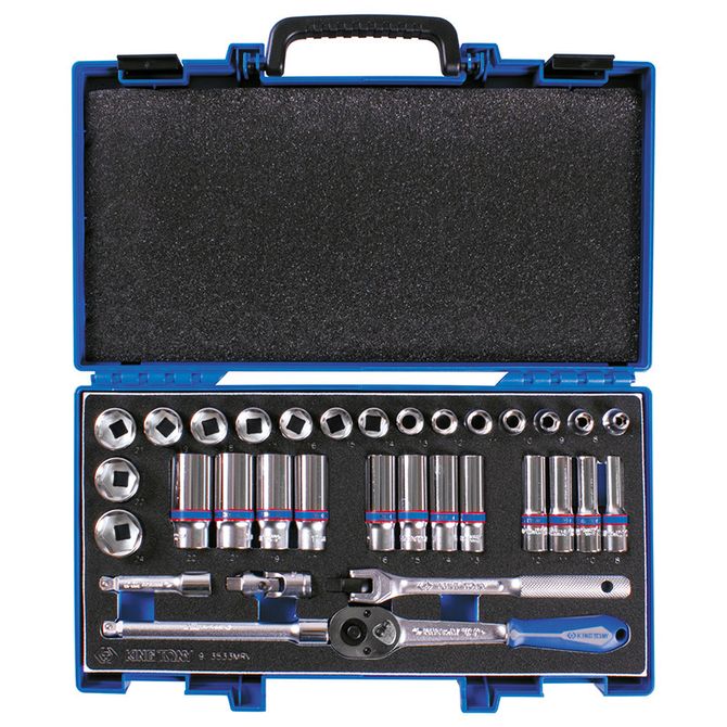 KING TONY (3533MRV) Набор торцевых головок с принадлежностями 3/8", 6-гранные, 7-24 мм, 33 предмета