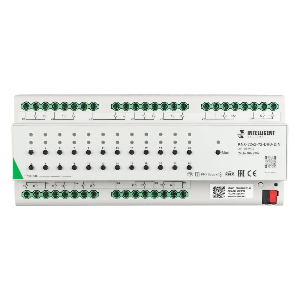 INTELLIGENT ARLIGHT Релейный модуль KNX-7242-72-DRO-DIN Grey (BUS, 24x10A) (IARL, IP20 Пластик, 2 года) 049900