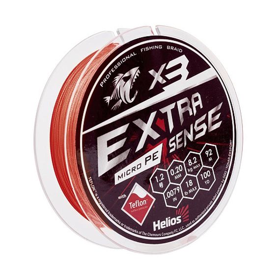 Шнур Helios Extrasense X3 PE Red 92m 1.2/18LB 0.2mm (HS-ES-X3-1.2/18LB)