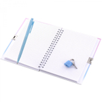 Блокнот в футляре 17,5 см * 19,5 см , гребень, Alingar, ламинация, ручка, замочек, 45 л., клетка, "Веселый дино", персиковый