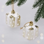 Елочные игрушки «Подарочки в горошек» 3,5 см (набор 2 шт), Золото