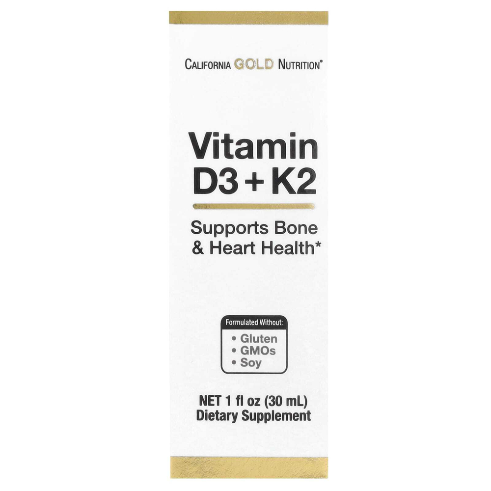 California Gold Nutrition, витамины D3 и K2 в форме MK-4, 25 мкг (1000 МЕ), 30 мл (1 жидк. унция)