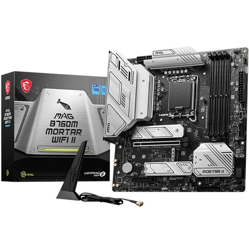 Материнская плата MSI MAG B760M MORTAR WIFI II (LGA1700/B760/4xDDR5/PCI-Ex16/3xM.2/SB7.1/GLAN/Wi-Fi/BT/HDMI/DP/mATX)