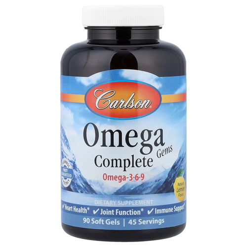 Carlson, Omega Complete Gems, омега 3-6-9, натуральный лимон, 90 мягких таблеток