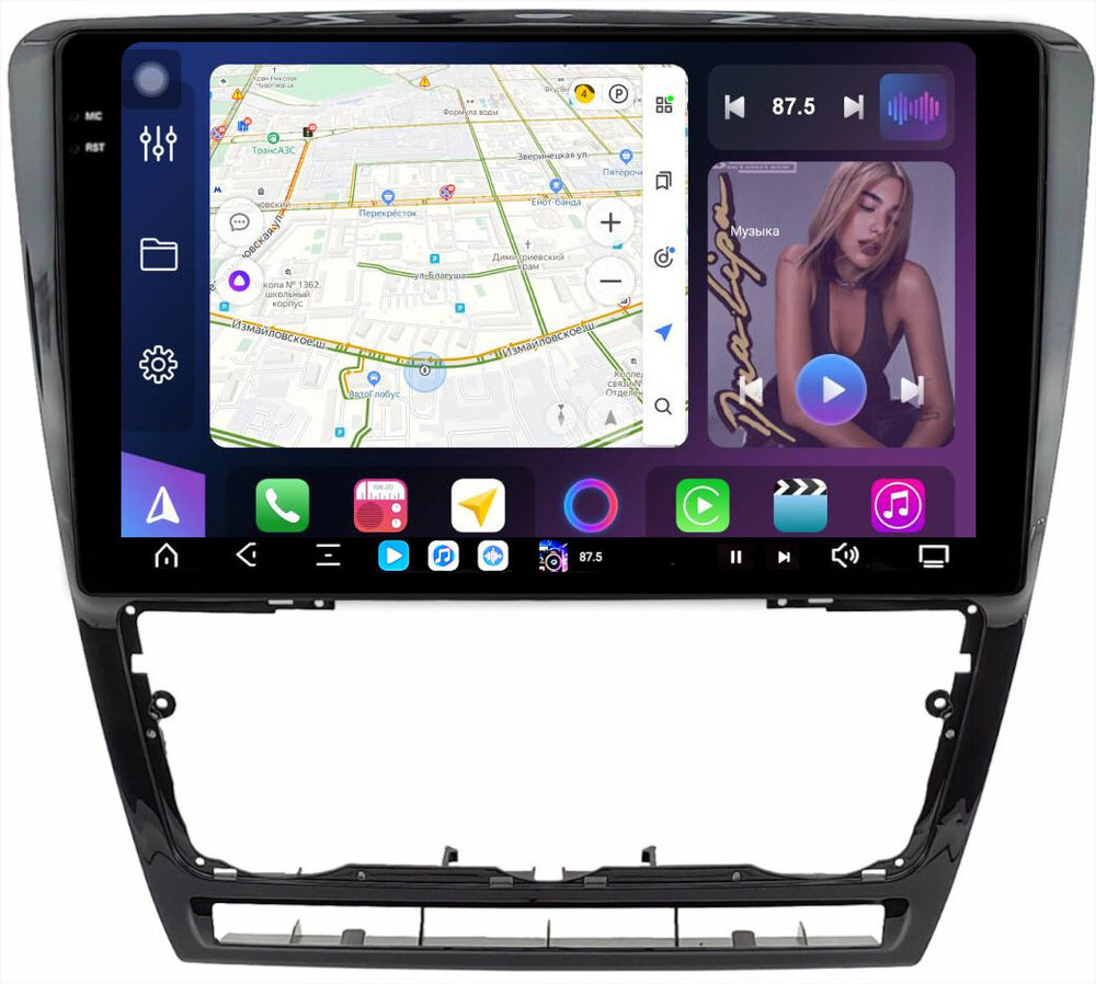 Магнитола для Skoda Octavia A5 2004-2013 (рамка черная глянцевая) - FarCar XXL005M монитор 10.36" 2K QLED на Android 14, TS20, 8+256Гб, CarPlay, 4G SIM-слот