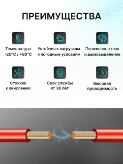 Провод электрический ПуГВ 1х6 красный ГОСТ круглый 5 м