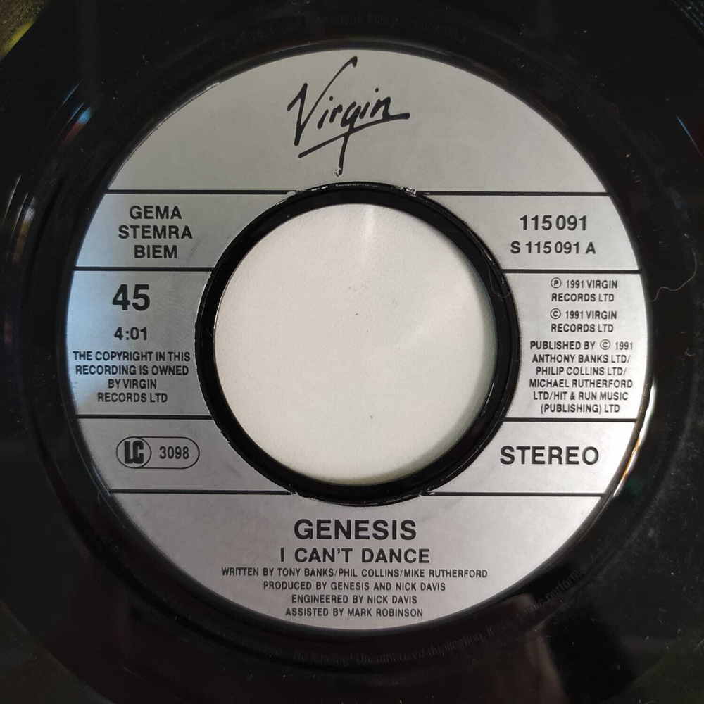 Genesis - I Can't Dance (Европа 1991г.) 7", 45 RPM, Single