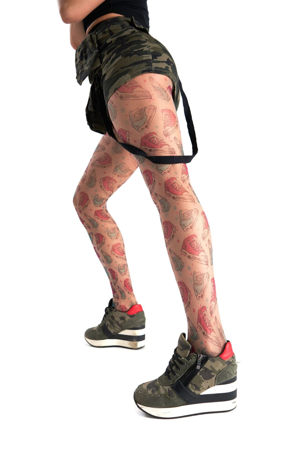 Колготки с принтом в виде кедов (Размер: S-M-L) (Цвет: бежевый)