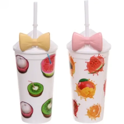 Стакан пластиковый 400мл «Фруктовый взрыв» с трубочкой
