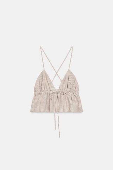 ZARA КРОП-ТОП В ПОЛОСКУ, СВЕТЛО-КОРИЧНЕВЫЙ
