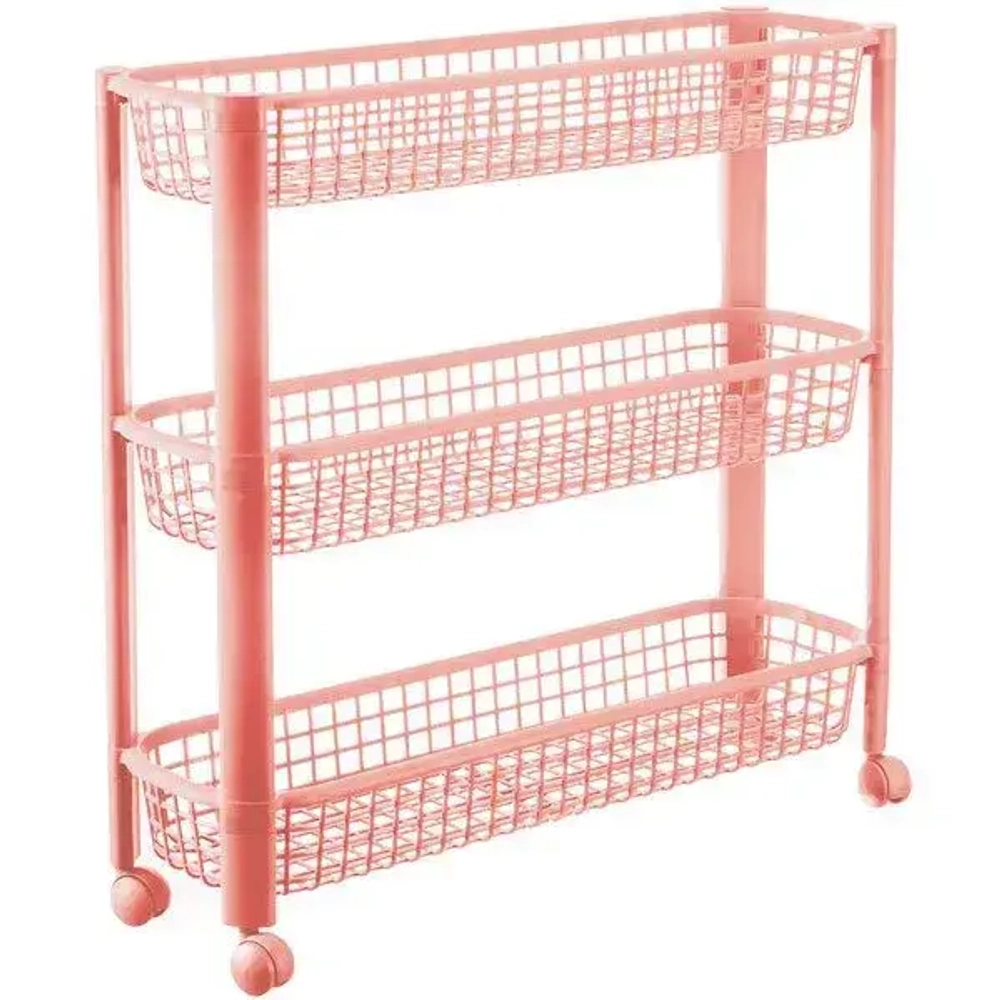 Полка узкая на колёсах (3 секции) чайная роза 0,57,59х0,18м (комплект 4 шт)