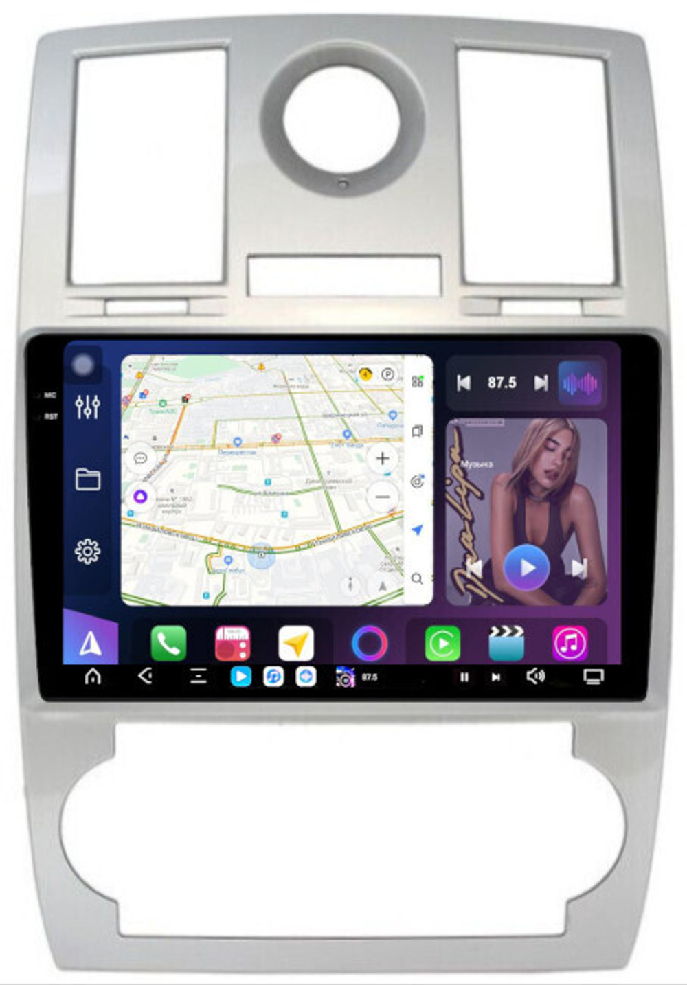 Магнитола для Chrysler 300C 2004-2007 (дорестайл) - FarCar GX206M монитор 9.5" 2K QLED на Android 14, TS20, 6+128Гб, CarPlay, 4G SIM-слот