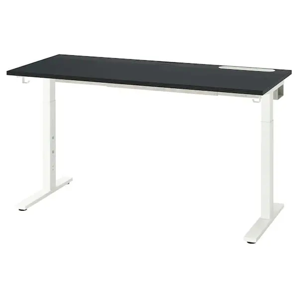 Письменный стол с регулировкой по высоте - IKEA MITTZON/МИТТЗОН ИКЕА, 140х60х65-85 см, белый/черный