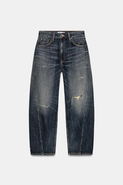ZARA ДЖИНСЫ TRF BAGGY BALLOON СО СРЕДНЕЙ ПОСАДКОЙ, СИНИЙ