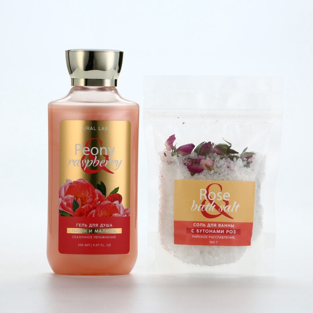 Подарочный набор URAL LAB, гель для душа 295 мл и соль для ванны с бутонами роз 150 г
