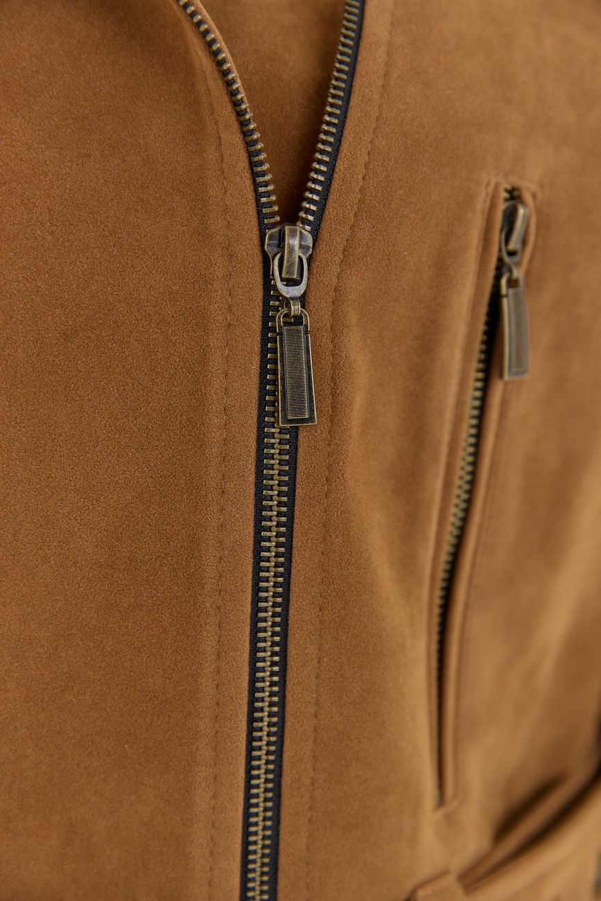 Куртка из искусственной замши, коричневая