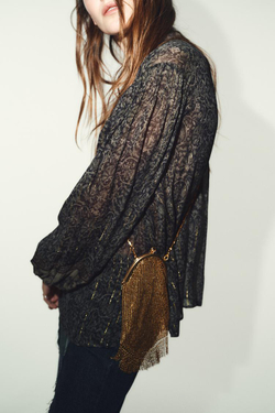 ZARA БЛУЗА ИЗ ТКАНИ С ПРИНТОМ И БЛЕСТЯЩЕЙ НИТЬЮ, РАЗНОЦВЕТНЫЙ