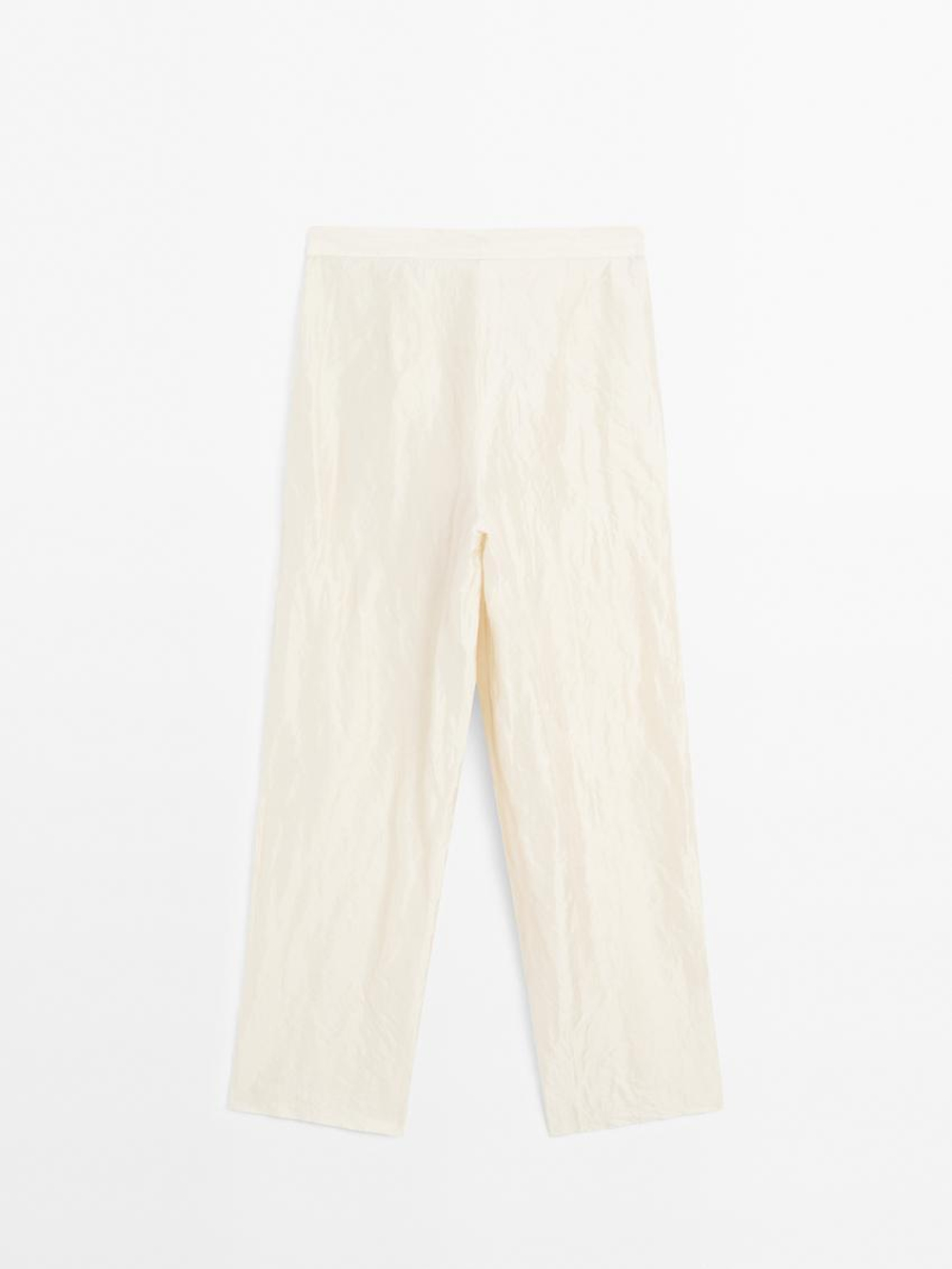 Massimo Dutti Брюки из фактурного атласа с прямыми штанинами - Limited Edition, жемчужно-серый