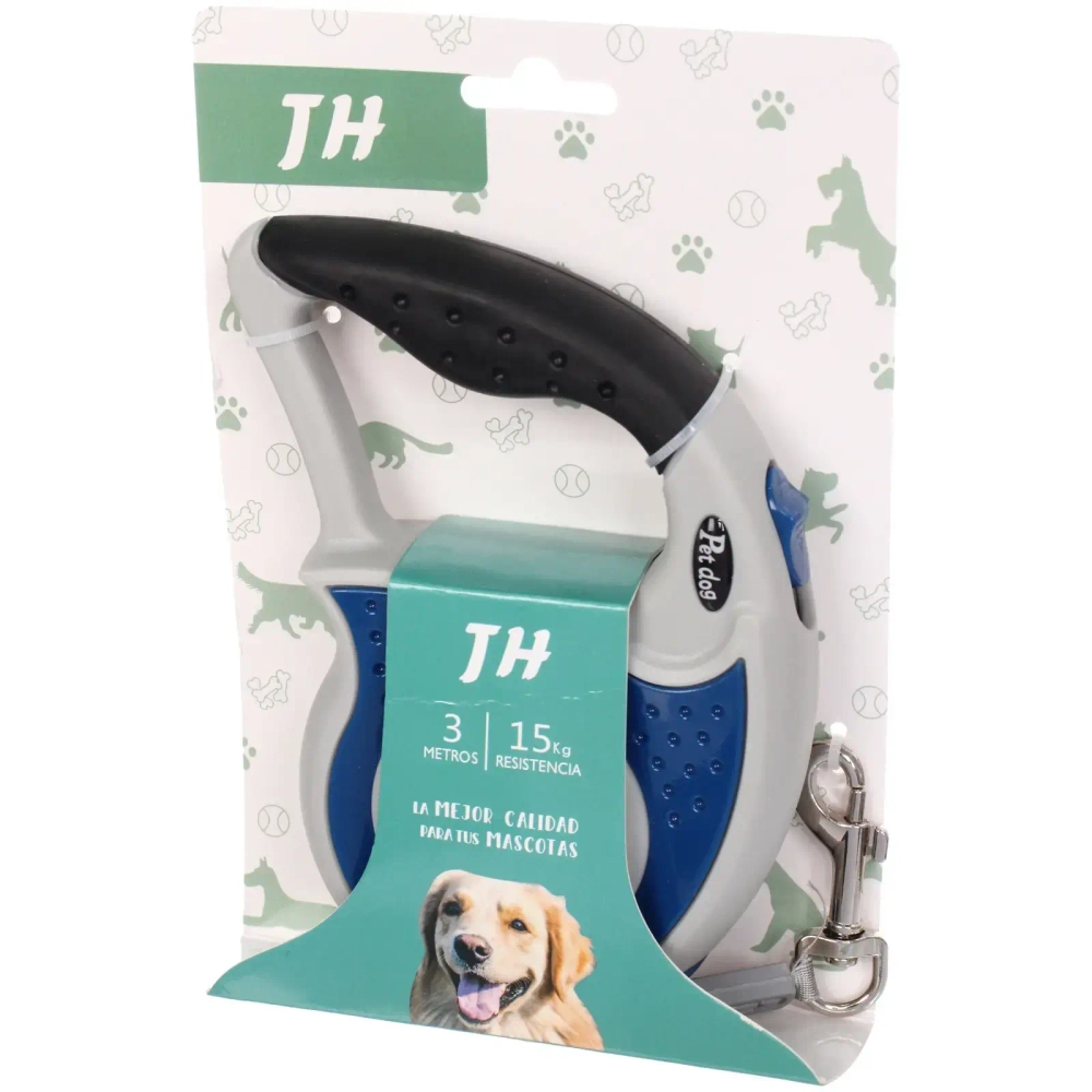 Поводок-рулетка для малых и средних пород «МОЙ БРО», прорезиненная ручка, АВС пластик, антикоразийный карабин, цвет белый/синий, 3м, нагрузка до 15кг