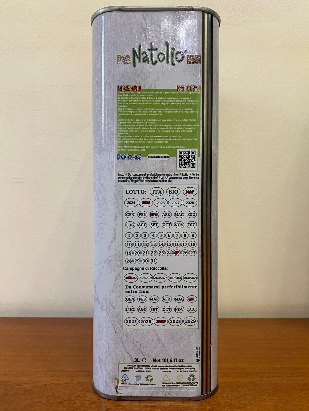 Оливковое масло Olеum Sicilia Natolio 3л, Сицилия, Италия