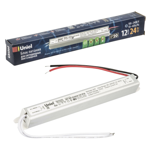 UET-VAT-024A20 12V IP20 Блок питания ультратонкий, 24Вт.  Металлический корпус. TM Uniel