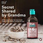 Truebeet Касторовое масло для роста волос, ухода за кожей, увлажнения сухой кожи, ногтей, ресниц и бровей с витамином Е (масло Аранди) 100% чистое с аппликатором-расческой (220 мл)