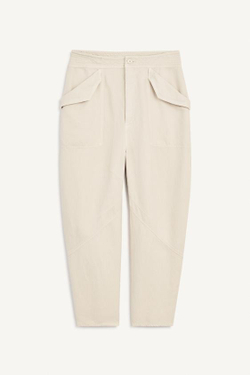 ZARA БРЮКИ СО СРЕДНЕЙ ТАЛИЕЙ ИЗ ТРИКОТАЖА, ЖЕЛТОВАТО-БЕЛЫЙ