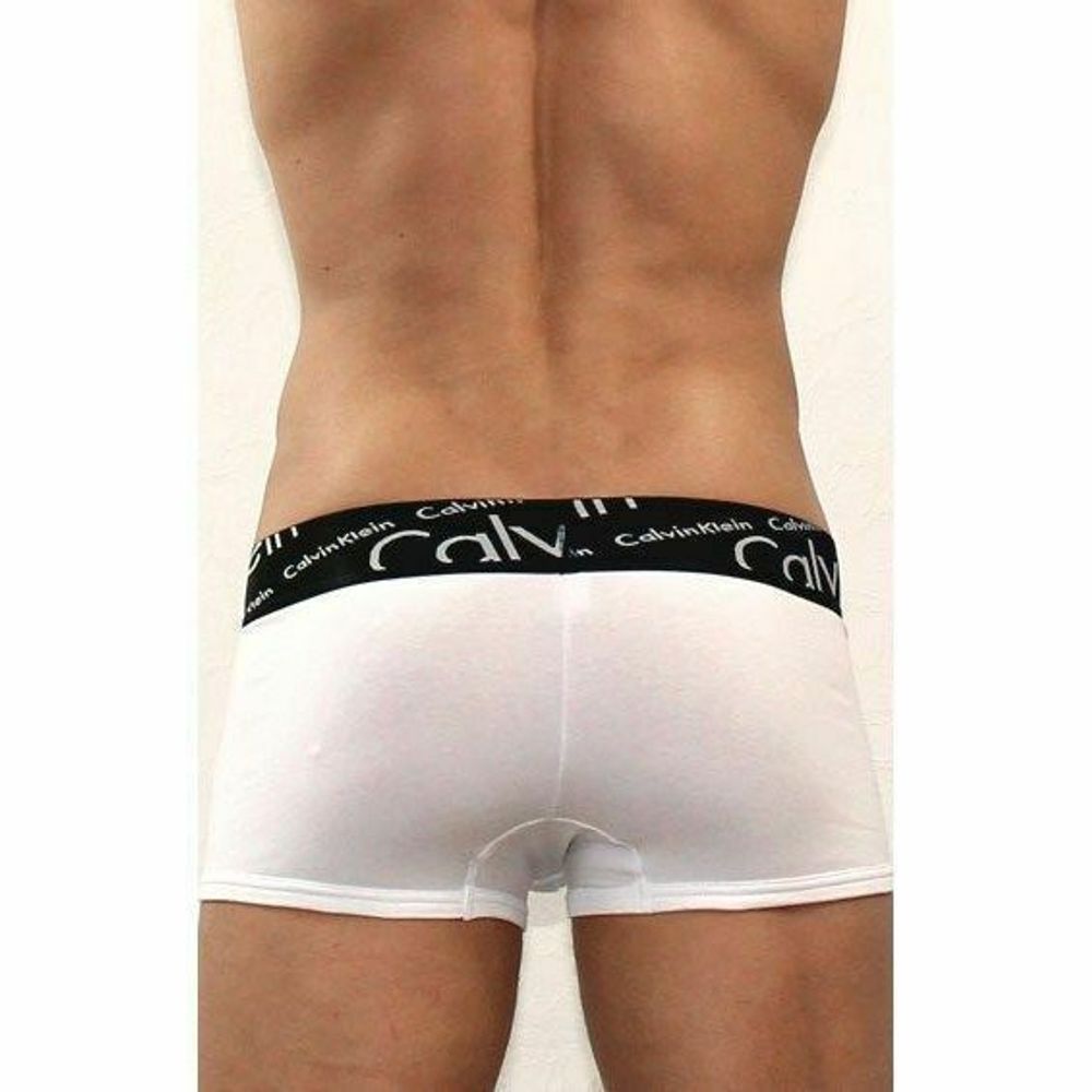 Мужские трусы хипсы белые с с черной косой резинкой Calvin Klein White Waistband Italics Boxer