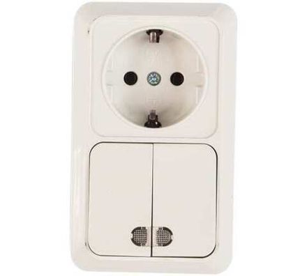 Блок "UNIVersal" серия "Олимп", о/у, выключатель двухклавишный с подсветкой 10А + розетка с/з 16A, 2