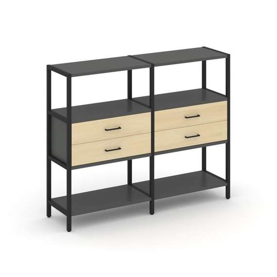 Shelf System Двухсекционный стеллаж трехярусный с ящиками SN.STM-322 Антрацит/Акация Лорка/Металл Че