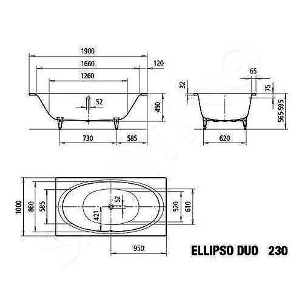 Стальная ванна 190х100 Kaldewei Ellipso duo 230 286000010001