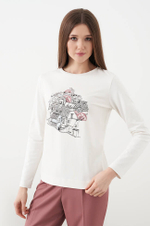 22838 Джемпер женский (молочный с голубой печатью)