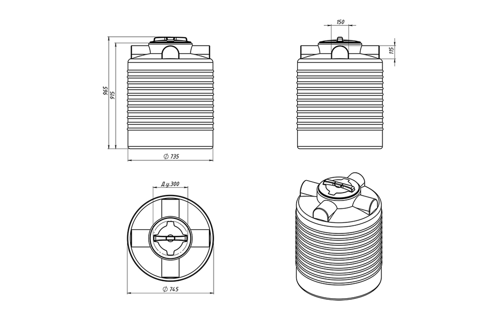 Ёмкость пластиковая пищевая ЭкоПром ЭВЛ 1.5 300 л. вертикальная усиленная под плотность до 1.5 г/см3 (73x73x89см;синий) - арт.555422