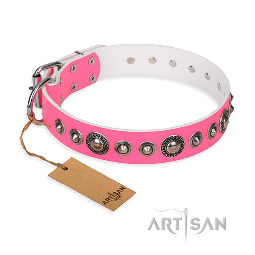 Ошейник "STRICT ELEGANCE" Розовый кожаный №40 45см C207##pink-hrome