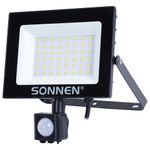 Прожектор светодиодный с датчиком движения 50 Вт, 6500 К, 4000 Лм, 50 м2, IP65, 187х176х51 мм, черный, SONNEN, 238418