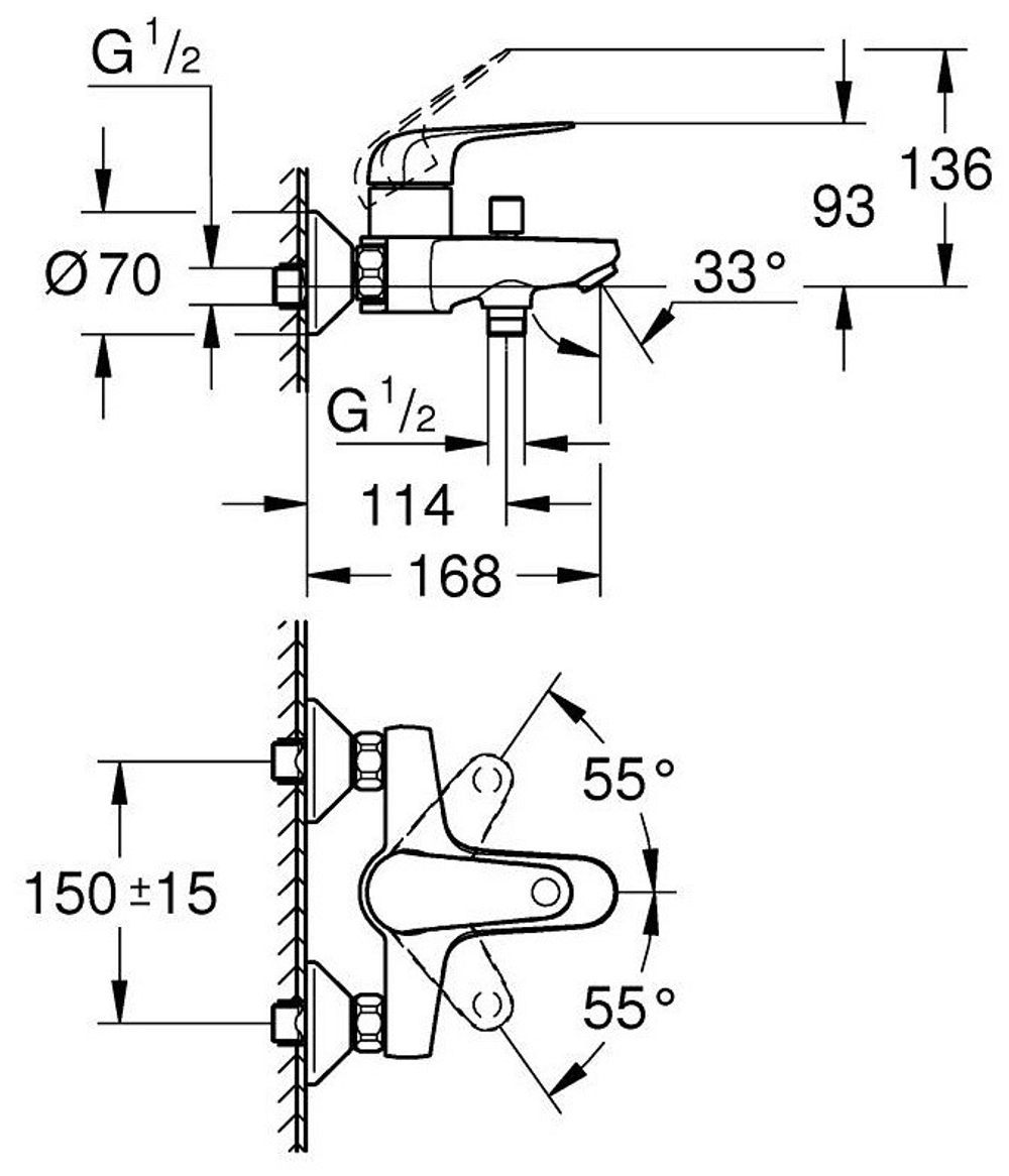 Смеситель для ванны GROHE Euroeco однорычажный, DN 16 (32743001)