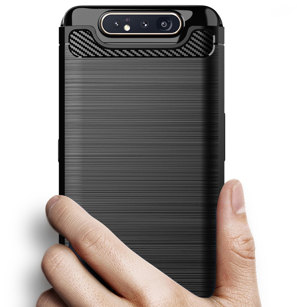 Чехол для Samsung Galaxy A80 (Galaxy A90) цвет Black (черный), серия Carbon от Caseport