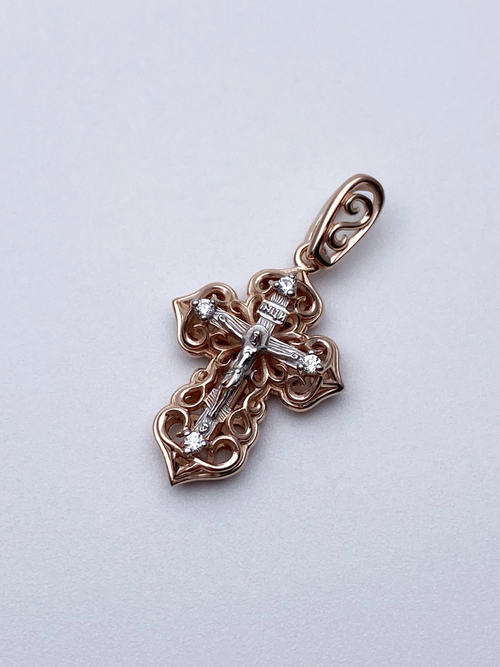 Крест из серебра/Позолота,Родий/С подвижным ухом/Со вставкой из фианитов