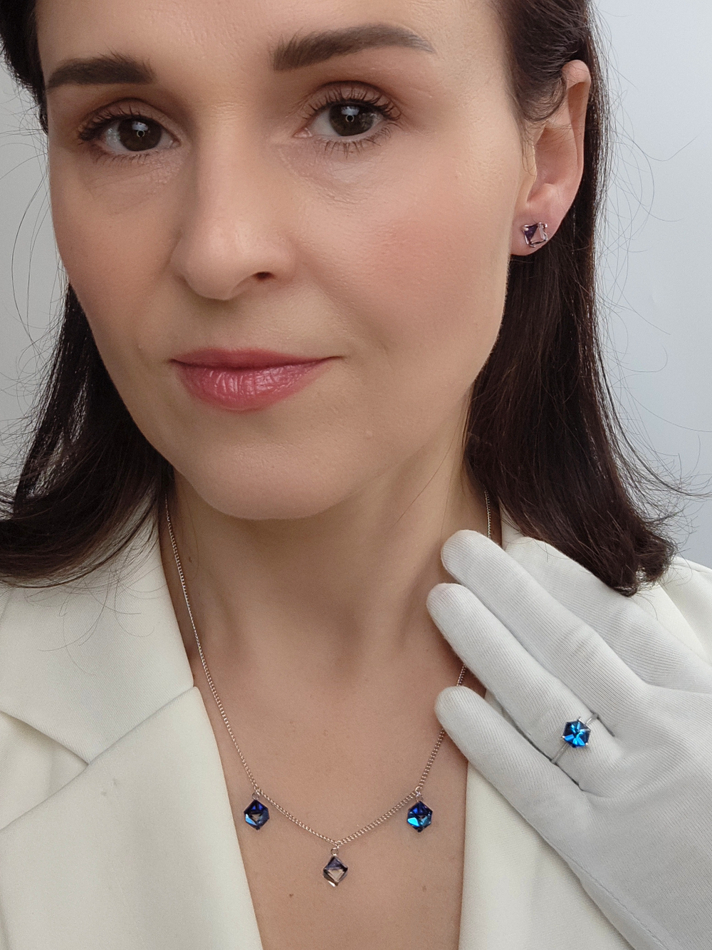 Кольцо Миражи тонкое с синим кристаллом Swarovski