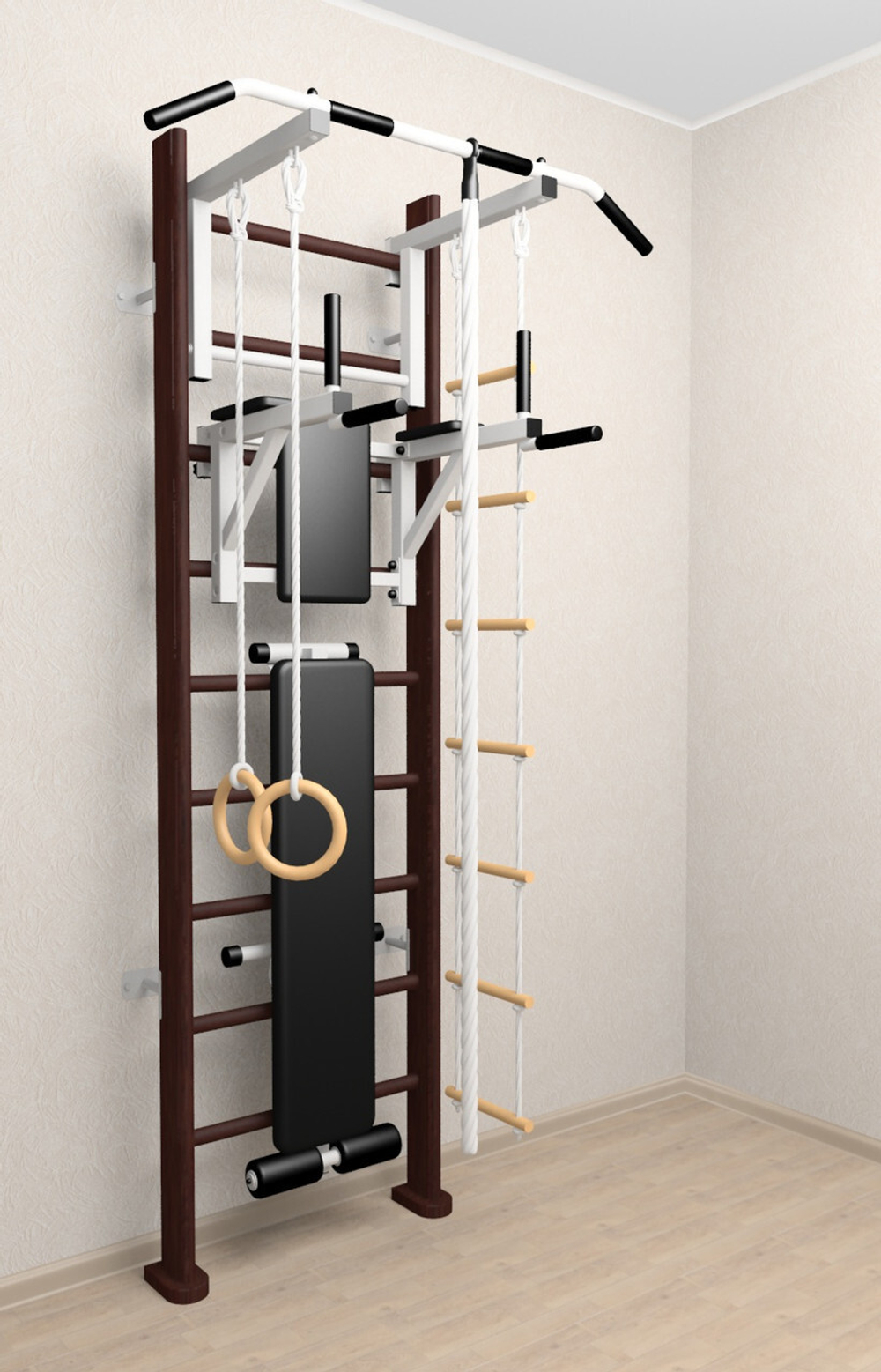 Деревянная шведская стенка Sv Sport 906в (Турник стандарт/Брусья/Скамья/Канат/Kольца/Лестница)