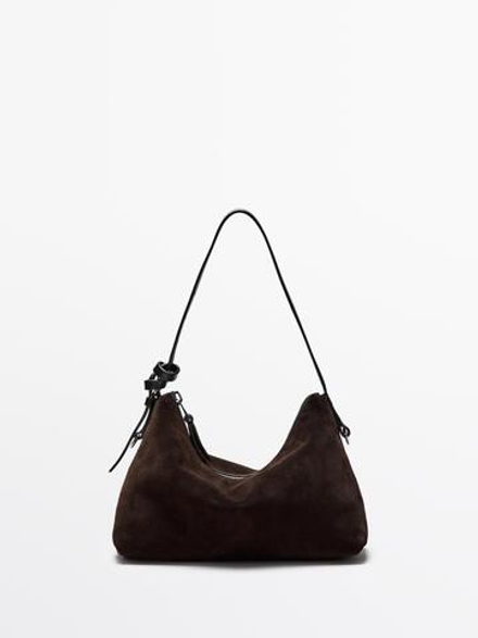 Massimo Dutti Небольшая замшевая сумка, коричневый