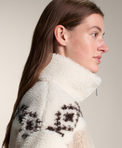 Oysho Куртка из искусственной овчины с оленями и высоким воротником, экрю