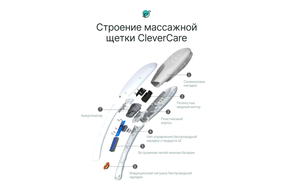 Щетка массажная электрическая для тела CleverCare, цвет серый