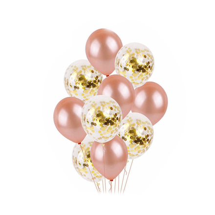 Фонтан из шаров "Розовое золото" с золотым конфетти