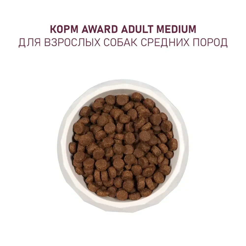 Award сухой корм для взрослых собак средних пород, с индейкой, курицей, морковью и черной смородиной - 2 кг